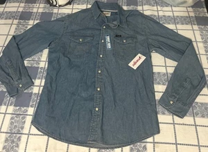 Wrangler Pearl Snap Hemd Herren M Blau Denim Western Langarm Cowboy Waschung Neu mit Etikett - Bild 1 von 9