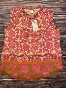NEW JOIE women top shirt blouse metallic red white Size Medium $278 - Picture 1 of 7
