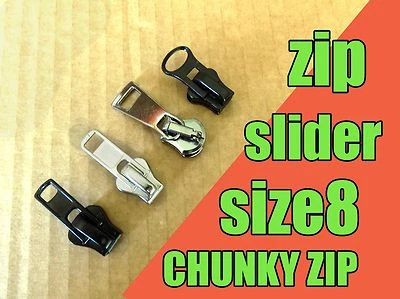 HAB&FAB Zipper slider CHUNKY ZIP #8 #10 -SILVER Black Replacement Zip Slider Zip Repair