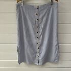 SHOWPO Blue White Striped Button Through Midi Skirt - Size 18 (Small Sizing)