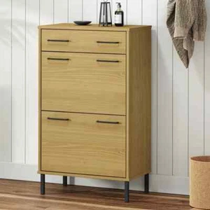 Shoe Storage Cabinet with Metal Legs and Solid Pine Wood vidaXL - Picture 1 of 26