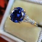 Art Deco Oval Cut Blue Sapphire & Lab-Created Diamond Wedding 925 Silver Ring