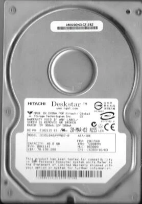 Hitachi IC35L040AVVN07-0 40GB Ide Hard Drive P/N: 08K1141 MLC: H69009 - Image 1 of 2