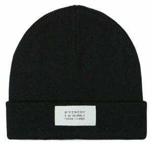 Givenchy Atelier Logo Patch Wool Blend Beanie Hat Cap Black RRP £195 - Picture 1 of 3