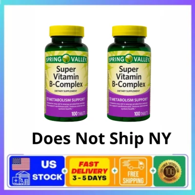 Spring Valley Super Vitamin B-Complex таблетки пищевая добавка, 100 шт x 2 упаковки - Изображение 1 из 4