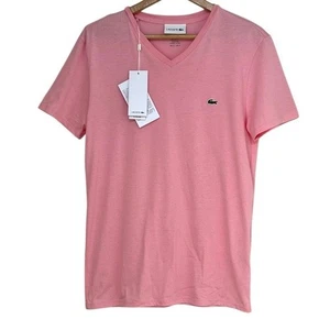 Lacoste Men’s T-Shirt Size Small Pink V-Neck Pima Cotton Short Sleeve Preppy NEW - Picture 1 of 11