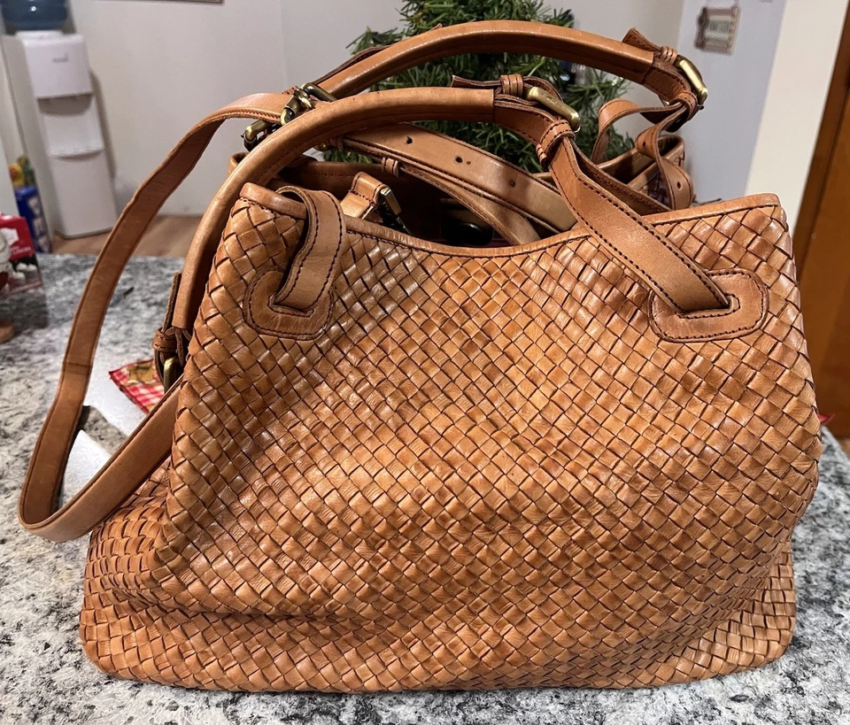 Valentina сделано в Италии сплетенный кожаный сумка с короткими ручками Hobo сумка сумочка Дамская сумка коричневый итальянский - Изображение 1 из 4