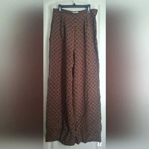 Pantalones para mujer Pappagallo de seda marrón/negro estampado pierna ancha preppy twee - Imagen 1 de 7
