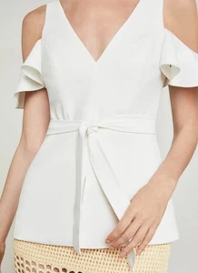 EUC BCBGMAXAZRIA E3221 Womens M White Cold Shoulder Peplum Top $178 - Picture 1 of 12
