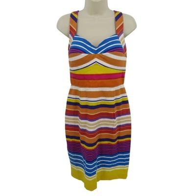 Calvin Klein Women 10 Multicolor Stripe Sweetheart Sheath Dress Cross Straps - Image 1 of 4