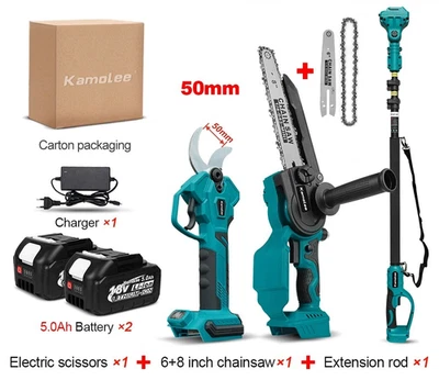 KIT POTATURA MOTOSEGA 6 E 8" FORBICE CESOIA CON 2 BATTERIE ASTA TELESCOPICA 3MT - Immagine 1 di 4