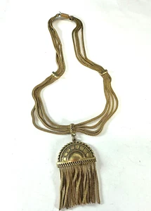 Vintage Halskette Quaste Anhänger Fuchsschwanz Kette goldfarben 14 cm mehrstrangig RM - Bild 1 von 10