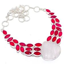 Rose Quartz, Ruby Gemstone Handmade 925 Sterling Silver Jewelry Necklace 18"