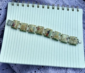 Bracciale antico dipinto a mano pannello osso narratore primi '900 unico 7,5" - Foto 1 di 5