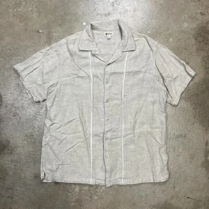 Vintage Haggar Linen camp collar Shirt size large short button beige old money - Picture 1 of 7