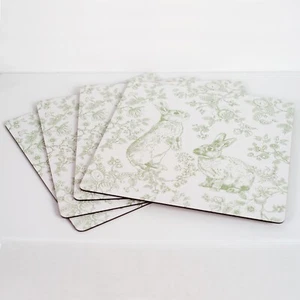 Benson Mills Placements Enchanted Bunnies 13.75" Square Cork Back Set of 4 - Picture 1 of 4