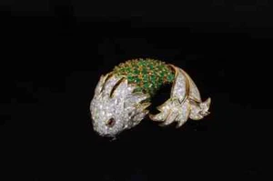 2Ct Round Cut Lab-Created Emerald Fish Charm Brooch Pin 14k Two Tone Gold Plated - Picture 1 of 6