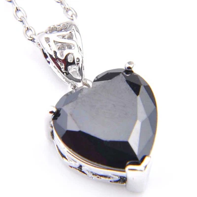 Brillar Nueva Llegada Forma de Corazón Gemas de Ónix Negro Platinado Collar Colgantes Foto 1 de 4