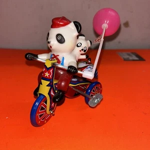 Vtg MTU wind-up tin toy Panda on tricycle Lithograph Happy Days Bell Works - Picture 1 of 8