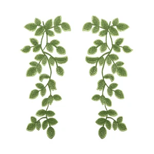 2 Pairs Green Leaves Applique Forest Vines Lace Trims Embroidery Sewing Patches - Picture 1 of 7