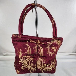 Asian 7 x 8 Red & Gold Satin Print Small Purse Handbag Bag Zipper Close - Picture 1 of 12