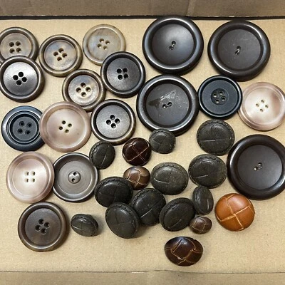 34 pc Vintage Brown Black Wood Plastic Mix Large Coat Buttons Lot Metal Shank - Image 1 of 4