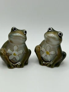 Frosch Salz und Pfefferstreuer, Blume auf Vorderseite. Beide haben 3 Schüttellöcher - Bild 1 von 5