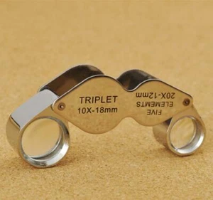 New 10X 20X Jewelers Loupe Magnifier Magnifying Glass Double Loop 2 Lens Pocket - Picture 1 of 8