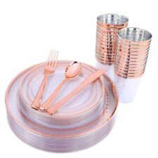 Rose Gold Cups Plastic Plates Disposable Silverware Crystal Clear 150 Pieces