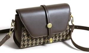 Women's Small Tweed Houndstooth Pattern Crossbody Handbag - Picture 1 of 15