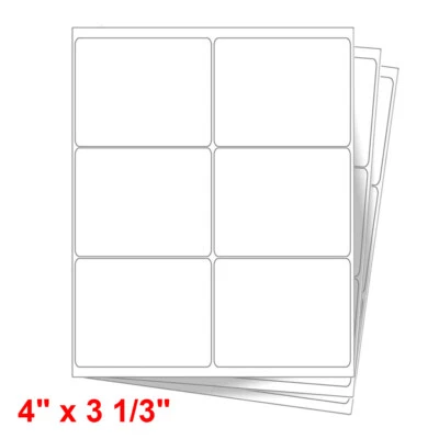 4" x 3-1/3" Laser/Ink Address Shipping Adhesive Labels 6 per Sheet Blank 6 UP - Image 1 of 4