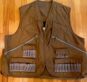 Vintage XXL Woodland Hunting Vest Brown Canvas Bullet Straps Zipper Back Pocket - Picture 1 of 14