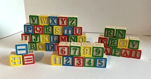 Lot of 48 Wooden Blocks Alphabet Number 1" 3/8 Bright Colors Double Sided - Picture 1 of 6