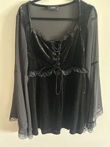 Cider Black Whimsigoth Corset Lace Up Black Velvet Witch Dress - Picture 1 of 5