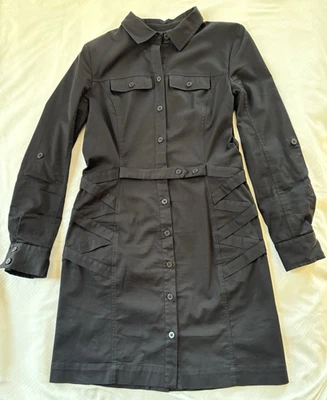 Nicole Miller Shirt Dress Black Roll Tab Sleeve Button Up Collared Career Goth 6 - Image 1 of 4