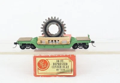 HO Scale Red Ball 36’ Depressed Center Flat Car With Gear Load Craftsman Built - Image 1 of 4
