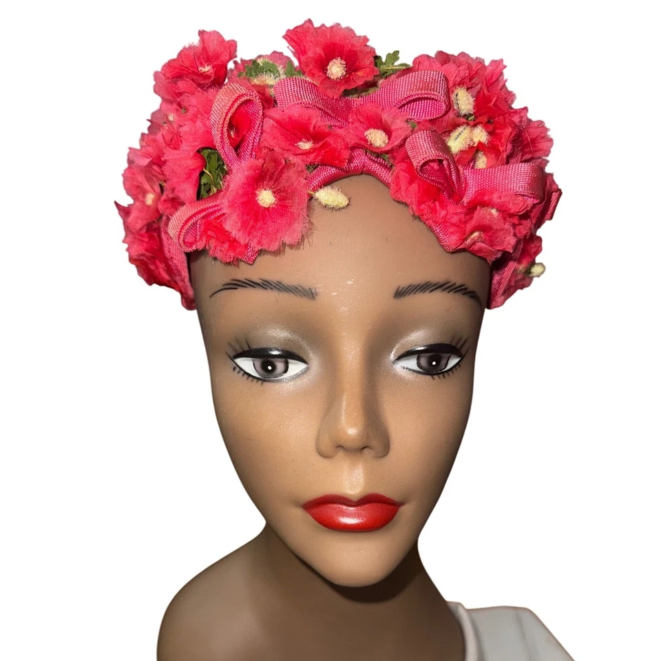 Sombrero Pastillero Floral Rojo Flor Vintage Green Room Millinery Bloomingdales Flor Clásica Foto 1 de 4