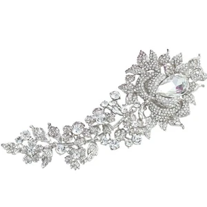 Rhinestone Crystal 8 Inch Big Large Elegant Bridal Prom Rose Flower Bud Brooc... - Picture 1 of 5