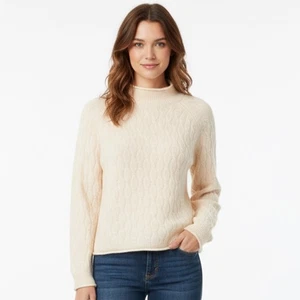 J. Crew Cashmere Cable Knit Mock Neck Sweater Soft Girl Aesthetic L - Picture 1 of 11