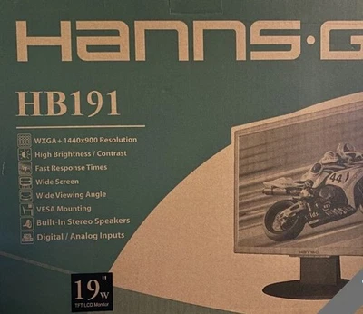 HB191  HANNS-G 19" TFT LCD FLAT PANEL MONITOR BLACK BUILT-IN SPEAKERS - Image 1 of 2