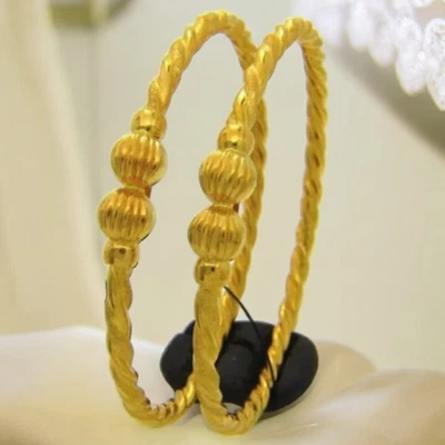 Juego de brazaletes retorcidos vintage Dubai hechos a mano 916 sello oro amarillo 22K Foto 1 de 3