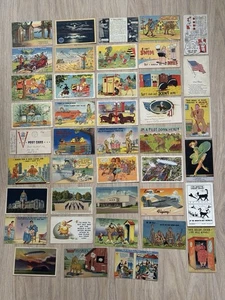 Lot of 33 WW2 Era Post Cards Humor Soldier 1940's Cartoons Army Comics USED - Bild 1 von 18