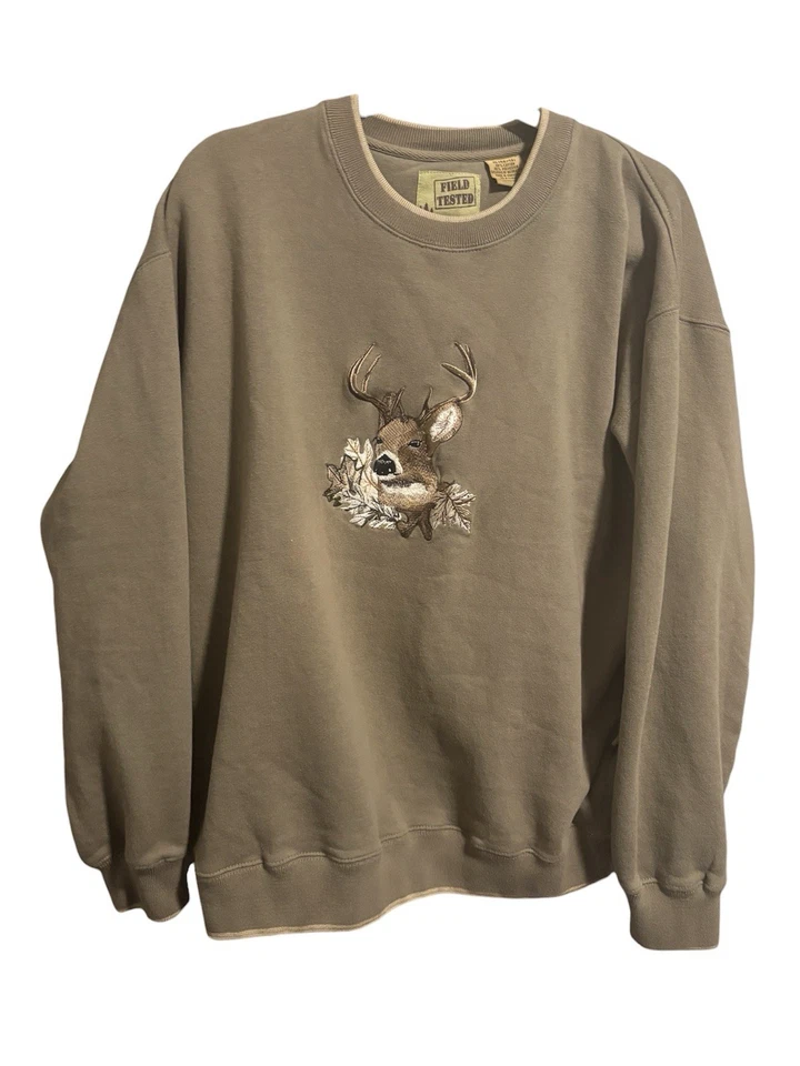 Sudadera Bordada Deer Buck Vida Exterior Probada en Campo Marrón XL Pullover De Colección Foto 1 de 4