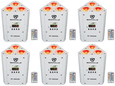 6 Rockville RF WEDGE WHITE RGBWA+UV Battery Wireless DMX DJ Up Lights+RF Remotes - Image 1 of 4