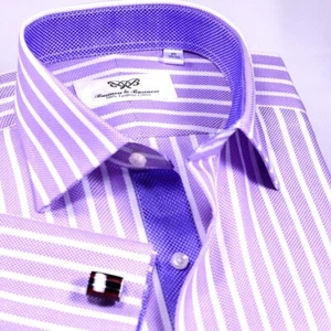 Lila weiße Streifen elegante doppellagige Wevon Business-Shirts mit Innenfutter - Bild 1 von 9