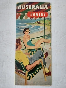 Vintage QANTAS EMPIRE AIRWAYS 1954 Airline Brochure Foldout w/ Route Map - Picture 1 of 23