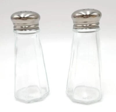 Shaker de sal/pimenta vidro transparente 3 oz de altura 8 lados painel aço inoxidável topo (pacote com 2) - Imagem 1 de 4