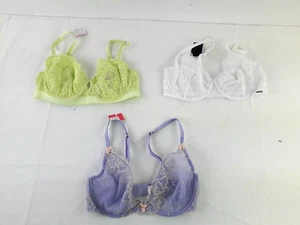 M&S Bras Size 32D Bundle x 3 Purple Green White Lace Wired Unpadded NEW F2 - Picture 1 of 9