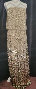 Gold Sequins Strapless Dress Venus Couture Beautiful Gown Size 16 - Picture 1 of 7
