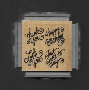 STAMPENDOUS rubber stamp PERSONAL NOTES CUBE wood mounted Birthday Love - Picture 1 of 2